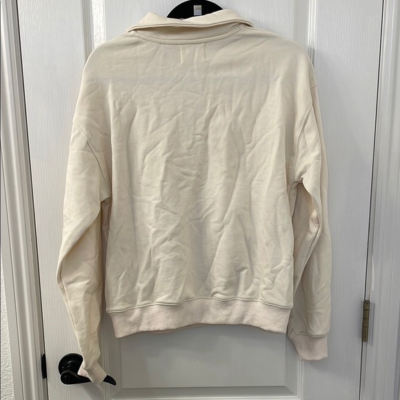 Cream Quarter-Zip Sweatshirt Soft Textured Fabric - Picture 5 of 5